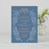 Invitation En Aluminium Fleur de lis mariage gris bleu (Debout devant)