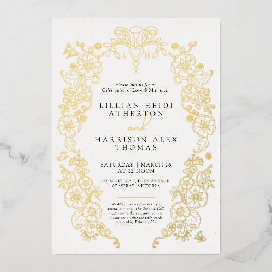 Invitation En Aluminium Fleur de lis mariage noir blanc (Recto)