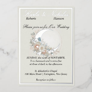 Invitation En Aluminium Fleur de lune blanche, argent