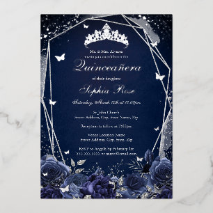Invitation En Aluminium Fleur de marine Tiara Silver Quinceanera