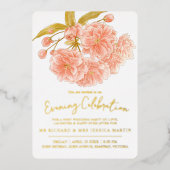 Invitation En Aluminium Fleur de Pêche printemps soirée célébration or (Recto)