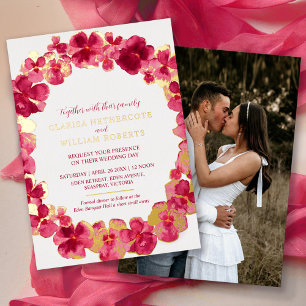 Invitation En Aluminium Fleur de pensée à l'aquarelle rose rouge mariage o