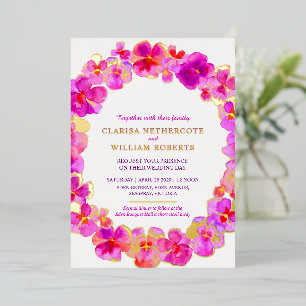 Invitation En Aluminium Fleur de pensée aquarelle rose mariage or