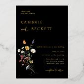 Invitation En Aluminium Fleur de prairie sauvage Mariage noir (Recto)