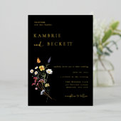 Invitation En Aluminium Fleur de prairie sauvage Mariage noir (Debout devant)