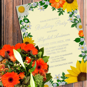 Invitation En Aluminium Fleur de soleil rustique Daisy Floral Anniversaire