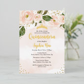 Invitation En Aluminium Fleur d'or rose pâle Tiara Quinceanera (Debout devant)