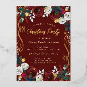 Invitation En Aluminium Fleur dorée en spirale Rouge Vert Noël Fête Feuill
