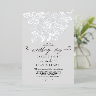 Invitation En Aluminium Fleur dorée Jour de mariage gris feuille d'argen