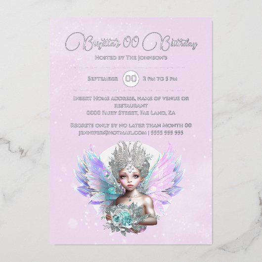 Invitation En Aluminium Fleur irisée rose fleur de fée d'argent (Recto)