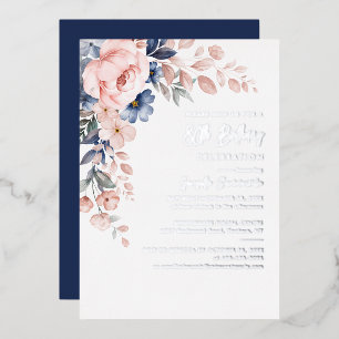 Invitation En Aluminium Fleur rose 80e anniversaire argent