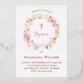 Invitation En Aluminium Fleur rose du baptême couronne (Recto)