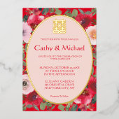 Invitation En Aluminium Fleur rouge fleurie rouge mariage chinois (Recto)