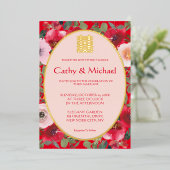 Invitation En Aluminium Fleur rouge fleurie rouge mariage chinois (Debout devant)