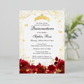Invitation En Aluminium Fleur Rouge or Tiara Quinceanera (Debout devant)