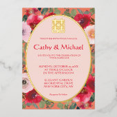 Invitation En Aluminium Fleur rouge orangée fleurie mariage chinoise (Recto)