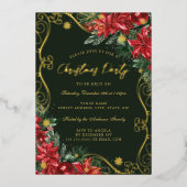 Invitation En Aluminium Fleur Rouge Vert Festive Fête de Noël (Recto)