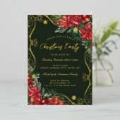 Invitation En Aluminium Fleur Rouge Vert Festive Fête de Noël (Debout devant)