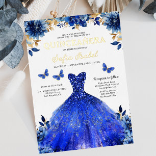 Invitation En Aluminium Fleur Royale Papillon Bleu Princesse Quinceanera