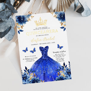 Invitation En Aluminium Fleur Royale Papillon Bleu Princesse Quinceanera
