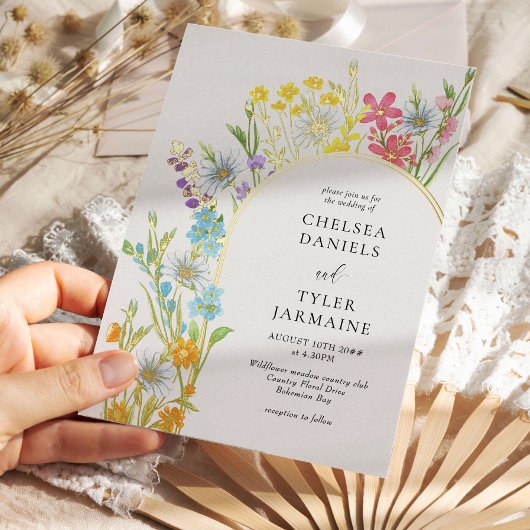 Invitation En Aluminium Fleur sauvage Arc Meadow Élégant Floral Mariage Or