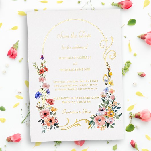 Invitation En Aluminium Fleur sauvage Arch Wedding Enregistrer la date