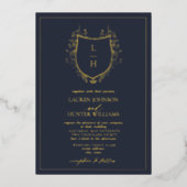 Invitation En Aluminium Fleur sauvage bleu classique Monogram Crest Mariag (Recto)