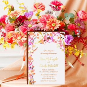 Invitation En Aluminium Fleur sauvage bohème orange vif