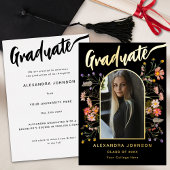 Invitation En Aluminium Fleur sauvage Boho Chic Graduate Photo Script Gold