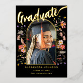 Invitation En Aluminium Fleur sauvage Boho Chic Graduate Photo Script Gold (Recto)