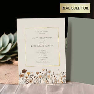 Invitation En Aluminium Fleur sauvage Boho Sage Green Mariage or