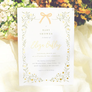 Invitation En Aluminium Fleur sauvage & Bow Jaune Elégant Baby shower de j