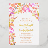 Invitation En Aluminium Fleur sauvage d'aquarelle rose et orange (Recto)
