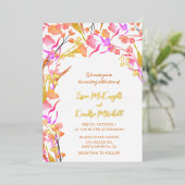 Invitation En Aluminium Fleur sauvage d'aquarelle rose et orange (Debout devant)