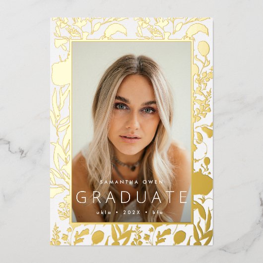 Invitation En Aluminium Fleur sauvage de presse Gold Leaf Foil Grad Faire- (Devant)