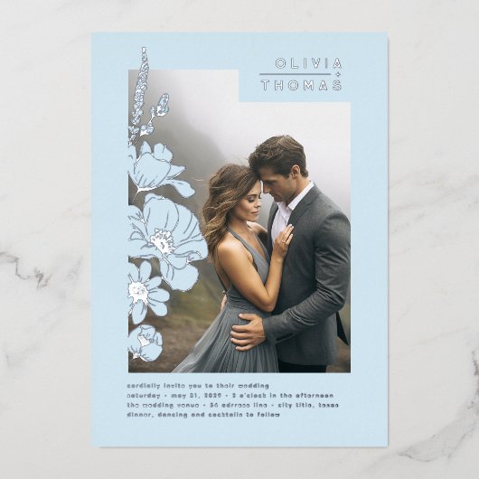 Invitation En Aluminium Fleur sauvage Elegant Dusty Blue Mariage photo (Recto)