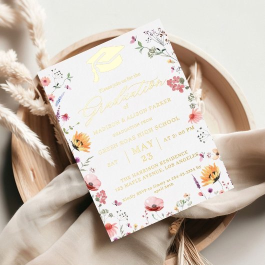 Invitation En Aluminium Fleur sauvage élégant Meadow Garden Twin Graduatio