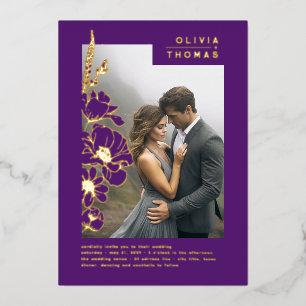 Invitation En Aluminium Fleur sauvage Élégant romantique violet Mariage ph