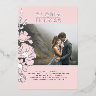 Invitation En Aluminium Fleur sauvage Élégant rose moderne Mariage photo