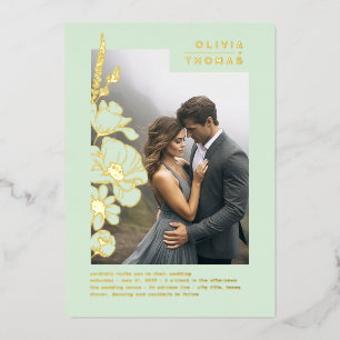 Invitation En Aluminium Fleur sauvage Élégant vert clair Mariage photo