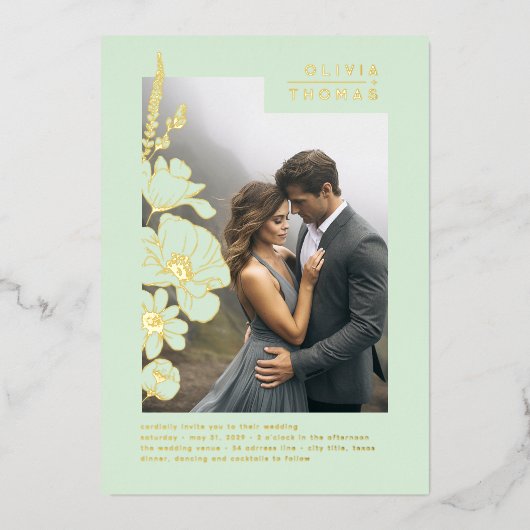 Invitation En Aluminium Fleur sauvage Élégant vert clair Mariage photo (Recto)