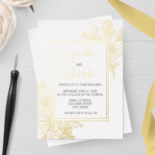 Invitation En Aluminium Fleur sauvage Floral Frame Mariage Or