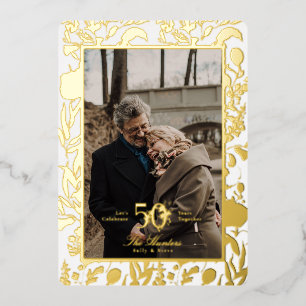 Invitation En Aluminium Fleur sauvage Gold Leaf 50E Mariage Anniversaire F