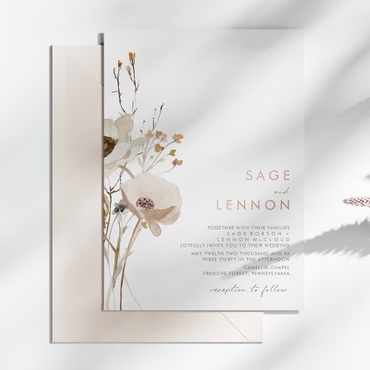 Invitation En Aluminium Fleur sauvage lunatique | Or Rose