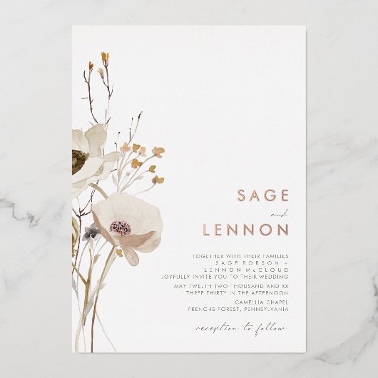 Invitation En Aluminium Fleur sauvage lunatique | Or Rose (Recto)