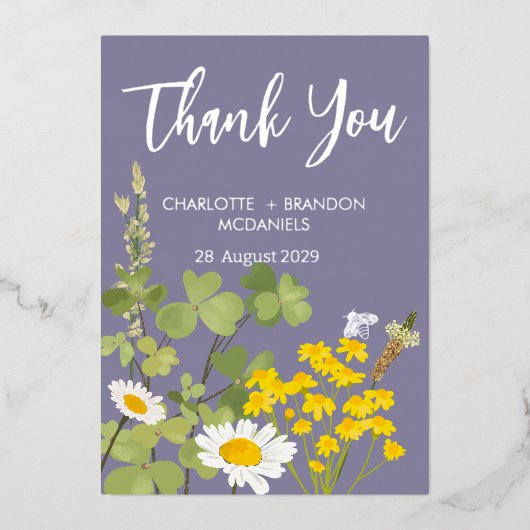 Invitation En Aluminium Fleur sauvage Mariage Merci Gold Foil Invitati (Recto)