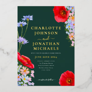 Invitation En Aluminium Fleur sauvage moderne Dark Green Gold