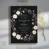 Invitation En Aluminium Fleur sauvage Noir Blanc Gras Or Mariage élégant