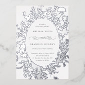 Invitation En Aluminium Fleur sauvage Silhouette Oval Frame Mariage Argent (Recto)