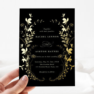 Invitation En Aluminium Fleur sauvage Silhouette Wreath Black Mariage Gold
